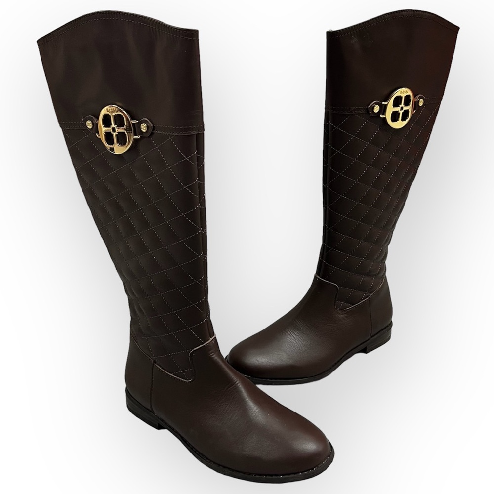 IMAN - Leather - Chocolate Brown & Gold Accent Knee High Riding Boots - Size 8